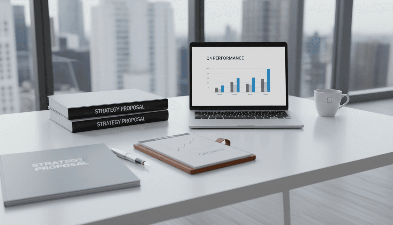 Business documents and pen on a clean modern desk