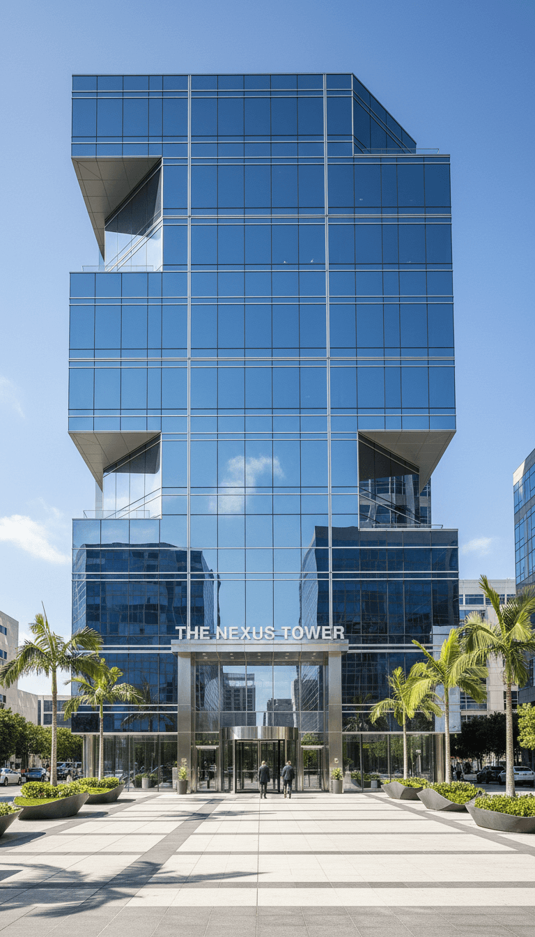 Modern glass office building exterior in Albuquerque